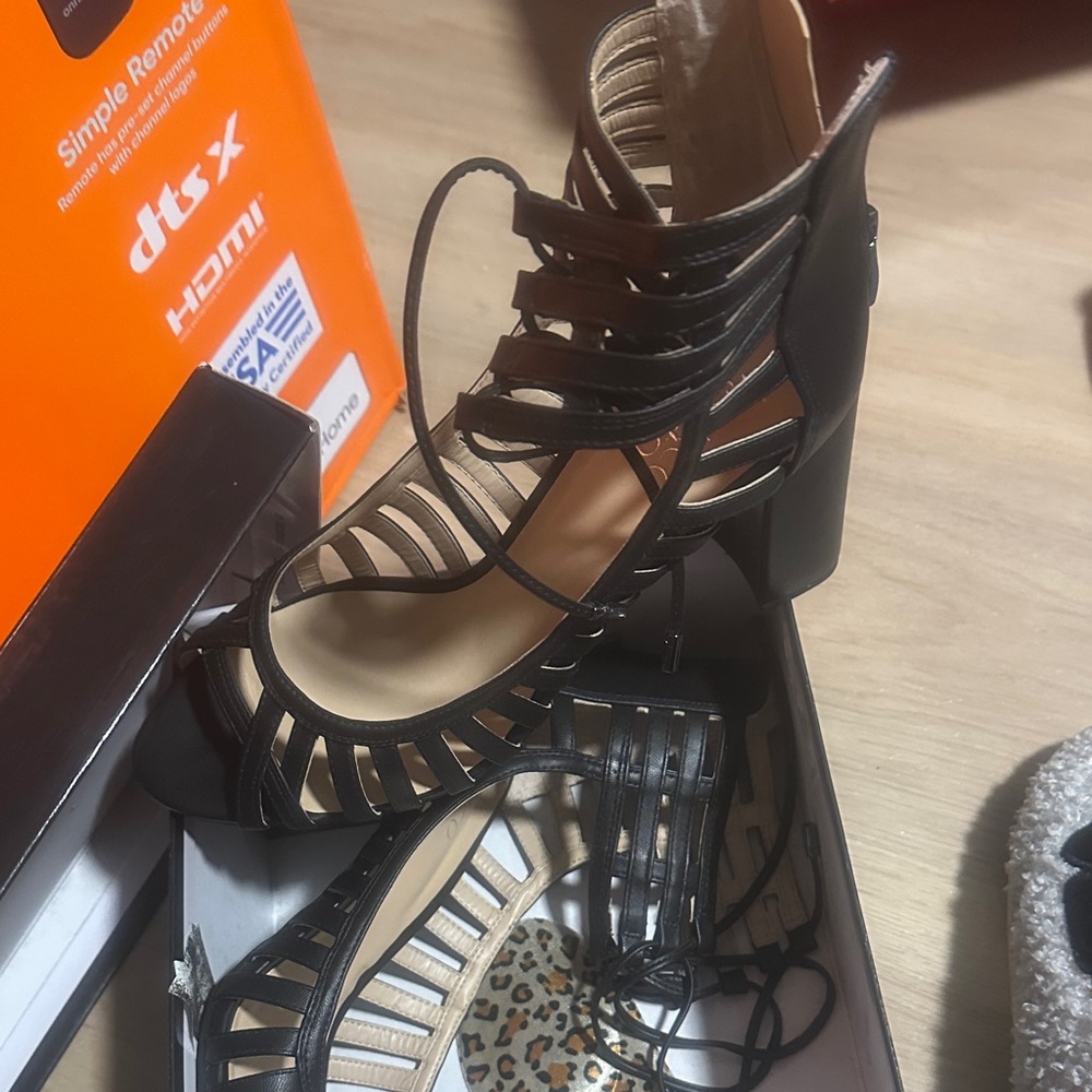 Franco Sarto Black Strappy Heels